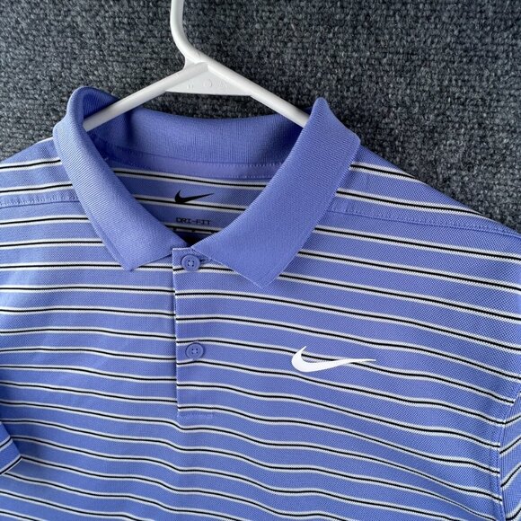 Nike Golf Men’s Striped Blue White Medium Pullover Short Sleeve Polo Adult Golf - Picture 7 of 9